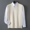 Otoño Invierno Nuevo Chaleco de Punto para Hombre Cuello en V Color Sólido Holgado Casual Sin Mangas Prendas de Punto Suéter Capa Base Superior Transfronterizo