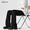 Novedad Otoño Calle Alta Versátil Hoja Curva Caída Pantalones de Traje para Hombre Americanos Color Sólido Sin Planchar Tacto de Alta Gama Micro-Campana Pantalones Largos