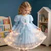 Vestido de Princesa Elsa para Meninas, Vestido de Outono 2026 Novo Modelo, Vestido Super Fofo de Manga Longa para Bebês, Vestido Rodado Infantil