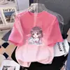 Camiseta de Manga Curta Degradê para Meninas de Verão Nova Estampa Estilo Coreano Solta Versátil Tendência Roupas Infantis