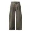 Calça de Perna Larga Plissada com Botões Estilo Retrô Americano para Homens e Mulheres, Novo Estilo 2026, Caimento Solto, Calça Casual de Alta Qualidade