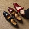 Zapatos Mary Jane gigantes de piel de vaca lavada suave con cordones, nuevos zapatos artísticos de punta redonda y boca baja de talla grande, zapatos de cuero de una sola capa, tacón bajo
