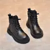 Dr. para Niñas. Botas Martens 2026 Otoño Nuevas Botas de Cuero Niños Negras Elegantes Botas Cortas Botas con Felpa para Primavera y Otoño de Niños
