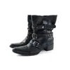 Botas Western Cowboy Plissadas Pretas Sazonais First Encounter para Mulheres Outono/Inverno 2026 Novas Botas de Equitação de Bico Fino com Salto Bloco Emagrecedoras