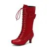 Botas de Renda para Primavera e Outono com Laço Doce Estilo Cavaleiro Britânicas Novas de Cano Alto Botas Femininas Respiráveis com Cadarço 2024 Comércio Exterior