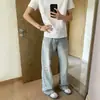 Jeans azul claro rasgado de alta qualidade estilo americano para homens, calça solta de perna reta comprimento total com design retrô e estilo de perna larga