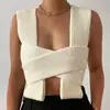 Jaqueta sexy de tricô grosso com cruzamento novo para comércio exterior europeu e americano 23612P colete de lã sexy justo que abraça o peito feminino