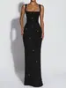 Vestido de lentejuelas personalizadas de color liso sin tirantes para mujer, estilo nuevo de primavera 2025, mangas de moda, tirantes, abertura, ceñido a la cintura, vestido largo