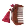 Pente pequeno de sândalo vermelho em formato de lua com franjas, artesanato esculpido, pente de cabelo liso, escultura de gato, presente compacto, item cultural e criativo para casa e viagem
