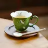 Juego de Tazas de Café Cerámicas Pequeñas con Forma de Mandarina Verde Hechas en Fábrica, Exquisito Juego de Tazas de Cerámica para Latte, Taza para el Té de la Tarde, Taza Individual