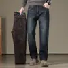Jeans para Hombre para Otoño e Invierno, Forrados de Felpa y Engrosados, Corte Recto Holgado, Versátiles Vintage, Pantalones Elásticos de Negocios Casuales