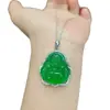 Colgante de Buda de Calcedonia Verde Hielo Estilo Chino Nuevo Incrustado Plateado al por Mayor Colgante de Buda Maitreya de Ágata Verde Esmeralda Jade