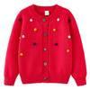 Ropa para Niños Cuello Redondo Cardigan de Punto de Bolas Colorido Suéter Abrigo de Algodón para Niñas Cardigan de Punto de Bolas Colorido Hecho a Mano al por Mayor