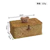 Cesta de almacenamiento rectangular con tapa, caja de almacenamiento de escritorio para artículos varios, cesta de almacenamiento tejida de paja para cosméticos y bocadillos, cesta de almacenamiento tejida a mano