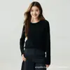 Novo suéter de mistura de cashmere, gola redonda, perfurado, pulôver de manga longa, versátil, modelador, camisa base de malha para outono e inverno