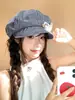 Sombrero Beret de Algodón Octagonal con Parche de Letra Rayada y Dibujo Animado, Estilo Nuevo Coreano 2025, Venta al por Mayor para Mujeres, Modelo Nube Grande