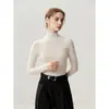 Suéter Yangzi de punto fino de 18 puntos 100% lana pura para mujer, cuello alto, manga larga, jersey, ajuste ceñido, camiseta básica