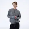 Tricô de Base Listrado Retrô para Outono e Inverno com Gola Henry para Homens e Mulheres, Tops Casuais Cleanfit de Alta Qualidade, Moderno