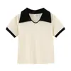 Polo Color Block Manga Curta Verão Novo Infantil com Gola Reversível, Estilo College Elegante e Versátil para Crianças Pequenas