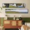 Pintura decorativa para sala de estar de estilo vintage francés con textura, pintura para colgar en la pared de fondo de sofá estilo mediados de siglo, mural combinado de franjas horizontales