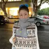 Bufanda de Punto Versátil a Rayas y Bloques de Color para Mujer, Estilo Coreano Otoño e Invierno, Engrosada para Calidez y Protección contra el Frío, Calentador de Cuello para Estudiantes