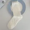 Meias Jishi Xiang Femininas de Verão com Malha Grande Ultra Finas Estilo Coreano Cor Sólida Meia de Cano Médio Algodão Penteado Estilo Japonês Meias Brancas Pequenas Meias Fofas