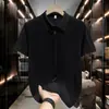 Camisa Polo Preta de Manga Curta Luxo Leve Masculina Verão 2025 Nova Cor Sólida Solta Camiseta Casual Moda Popular Masculina