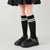 Calcetines de Malla de Algodón de Caña Larga para Niños Primavera y Verano Delgados Blanco y Negro Estudiantes Temporada de Graduación Unisex Calcetines de Dos Rayas para la Pantorrilla