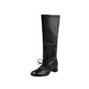 Botas de Piel con Tacón Medio de 4.5cm, Punta Redonda y Moño para Mujer, Colección Otoño e Invierno 2025, Tacón Grueso, Botas Altas, Efecto Adelgazante, Botas de Tacón Alto