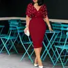 Ropa de mujer para comercio exterior transfronterizo europeo y americano AliExpress vestido sexy rojo ajustado con cuello en V y perlas, modelo nuevo