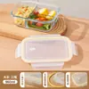 Lonchera de vidrio con tapa transparente para trabajadores de oficina, compatible con calentamiento en microondas, caja bento con compartimentos