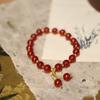 Pulsera de ágata roja natural de 8 mm con explosiones en vivo para mujer. Pulsera tejida con borlas de ágata calcedonia.