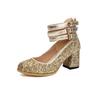 25 Años de Primavera y Otoño Suministro Transfronterizo Moda Zapatos de Tacón Alto con Lentejuelas Tallas Grandes 40-48 de Tres Botones Versátiles