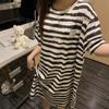 2025 Nuevo Camisón de Verano para Mujer Pijama de Verano Longitud Media Estilo Ins Rayas Dulces Delgado de Manga Corta Vestido