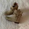 Botas Apiladas Arrugadas Vintage de Piel de Vaca para Mujer Punta Redonda Suela Plana Botas Vaqueras Occidentales para Mujer Hebilla de Cinturón Botas Martin Botines