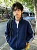 Chamarra deportiva de tres franjas, estilo casual otoño/invierno, chamarra con cierre, unisex, ropa deportiva casual, chamarra de béisbol para pareja