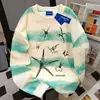 Sudadera Redonda con Estampado Lindo y Creativo Estilo Americano para Mujer Otoño e Invierno Estilo Coreano Personalizada Tie-Dye Top de Contraste