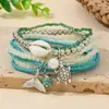 Pulsera de Cuentas de Arroz Multicapa Nueva Transfronteriza Estilo Bohemio Conjunto de 3 Piezas de Pulsera de Cuentas de Arroz con Concha Marina Tortuga Cola de Pez