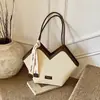 Bolsa Feminina Transfronteiriça Estilo Coreano Nicho Simples Cor Contrastante Bolsa de Ombro 2025 Nova Grande Capacidade Bolsa Tote para Trabalho Bolsa de Mão