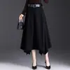 Saia midi feminina irregular, novo estilo outono 2026, cintura alta, saia evasê emagrecedora, elegante e versátil, com cinto