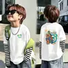 Camiseta de Manga Larga para Niños Primavera y Otoño 2026 Nueva 100% Algodón Infantil Cuello Redondo Elegante Falso Dos Piezas Casual para Niños Mayores