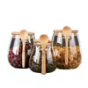 Bote de Té Transparente con Cuchara, Frasco de Vidrio Sellado, Bote de Té de Flores, Almacenamiento Doméstico de Granos y Granos de Café, Sellado y a Prueba de Humedad