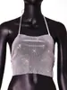 Top de rede sexy com strass YYF, Amazon transfronteiriço, design vazado, sem costas, top halter sexy, rede com strass brilhante