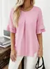 Camiseta de Verano 2026 para Amazon Europeo y Americano, Sitio Independiente, Más Vendida, Corte Holgado, Adelgazante, Blusa de Manga Media con Volantes
