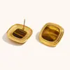 Brincos Quadrados de Jade Preto Texturizado Europeus e Americanos Transfronteiriços Banhados a Ouro 18K Aço Inoxidável Brincos Geométricos Franceses Elegantes Retrô para Mulheres