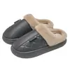 Pantuflas Impermeables de Cuero y Algodón para Mujer, Otoño/Invierno, Con Felpa Gruesa, Suela Gruesa, Antideslizantes, Para el Hogar en Interiores, Se Pueden Usar en Exteriores, Pantuflas Cálidas y Peludas
