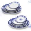 Plato de porcelana azul y blanco disco de melamina plato de cocina de restaurante restaurante plato llano de plástico imitación porcelana plato hondo vajilla plato de hueso comercial