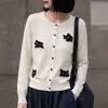 Nuevo cárdigan de punto fino de lana para Otoño/Invierno 2026 para mujer, cuello redondo, manga larga, jacquard de gato, corte holgado, top versátil