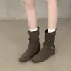Botines retro de estilo coreano con hebilla, que aumentan 5 cm de altura interior, punta redonda, colección otoño/invierno 2026, ajuste ceñido, elegantes y con estilo