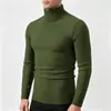 Suéter Masculino de Gola Alta 2026 Outono Inverno Cor Sólida Slim Fit Tamanho Plus Manga Longa Pulôver Tricô Casual Quente Camada de Base